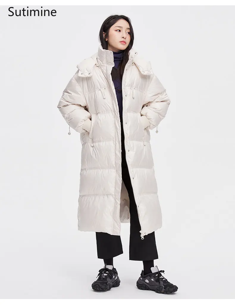 Black Winter Coat for Women Office Lady Down Cotton Jacket Women's Warm Stand Collar Over Knee Casual Coat Winter Clothes Women