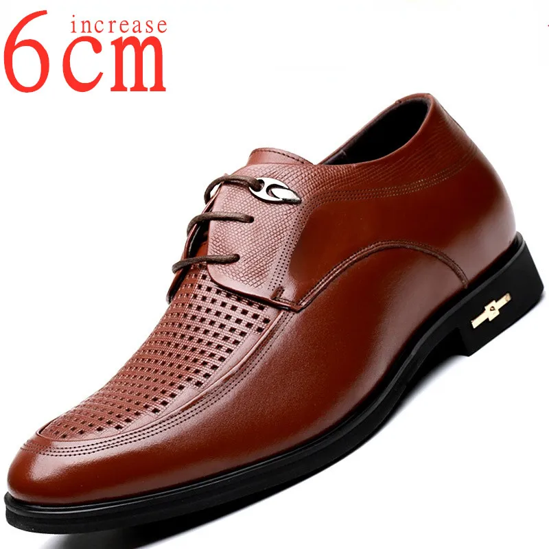 

Elevator Shoes 6cm Genuine Leather Men Inner Height Increasing Shoes Summer Perforated Heightening Hole Hollow Shoe Sandals Male