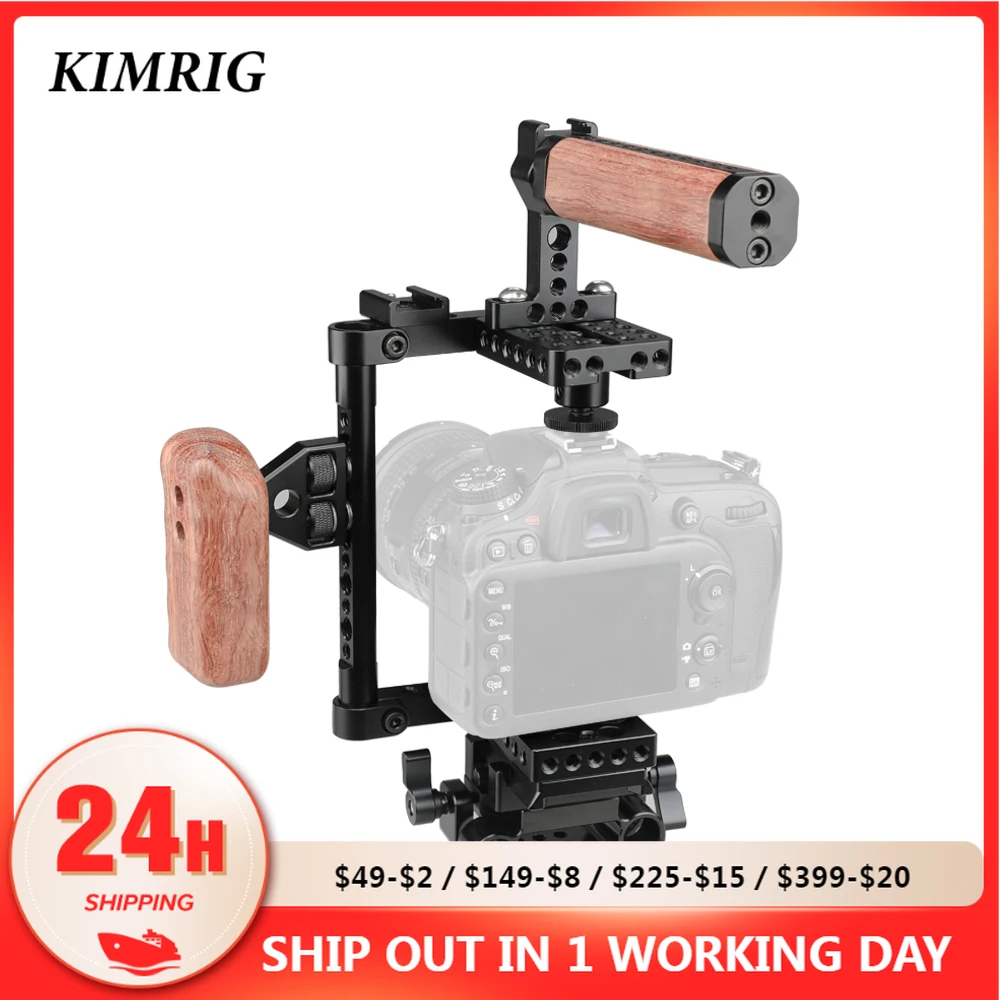 

KIMRIG Dslr Camera Half Cage быстросъемная клетка с верхней ручкой и левосторонней деревянной ручкой QR Plate для Canon Nikon Sony