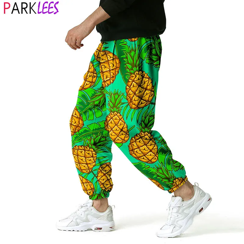 

Модные Зеленые штаны для бега с принтом ананаса, мужские повседневные спортивные брюки в стиле хип-хоп 2022, уличные спортивные штаны Harajuku