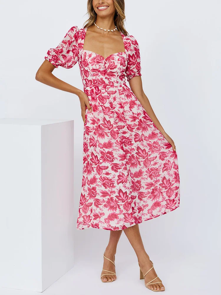 пляжное платье женское элегантное королевы Анны с коротким пышным рукавом и