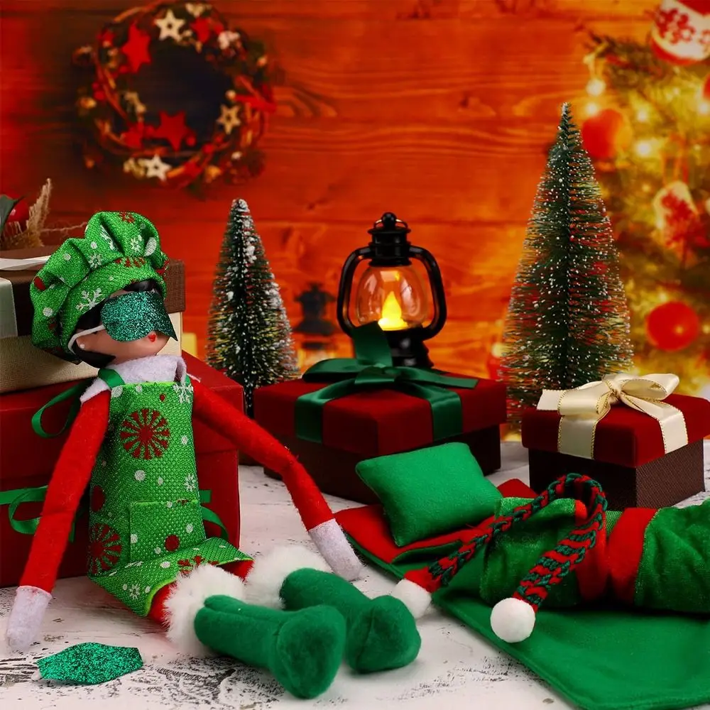 

12Pcs Merry Christmas Doll and Christmas Bookshelf Elf Doll Sleepbag Pajama Gown Hammock Combination Set Doll Accessories