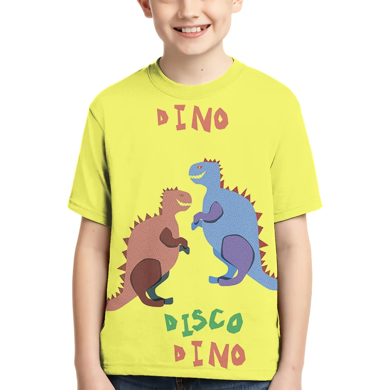 

New Cartoon Dinosaur T-shirt Casual Comfortable Top 4 to 14 Years Old Boys and Girls T-shirt Children 3D Print Clothes Teenager