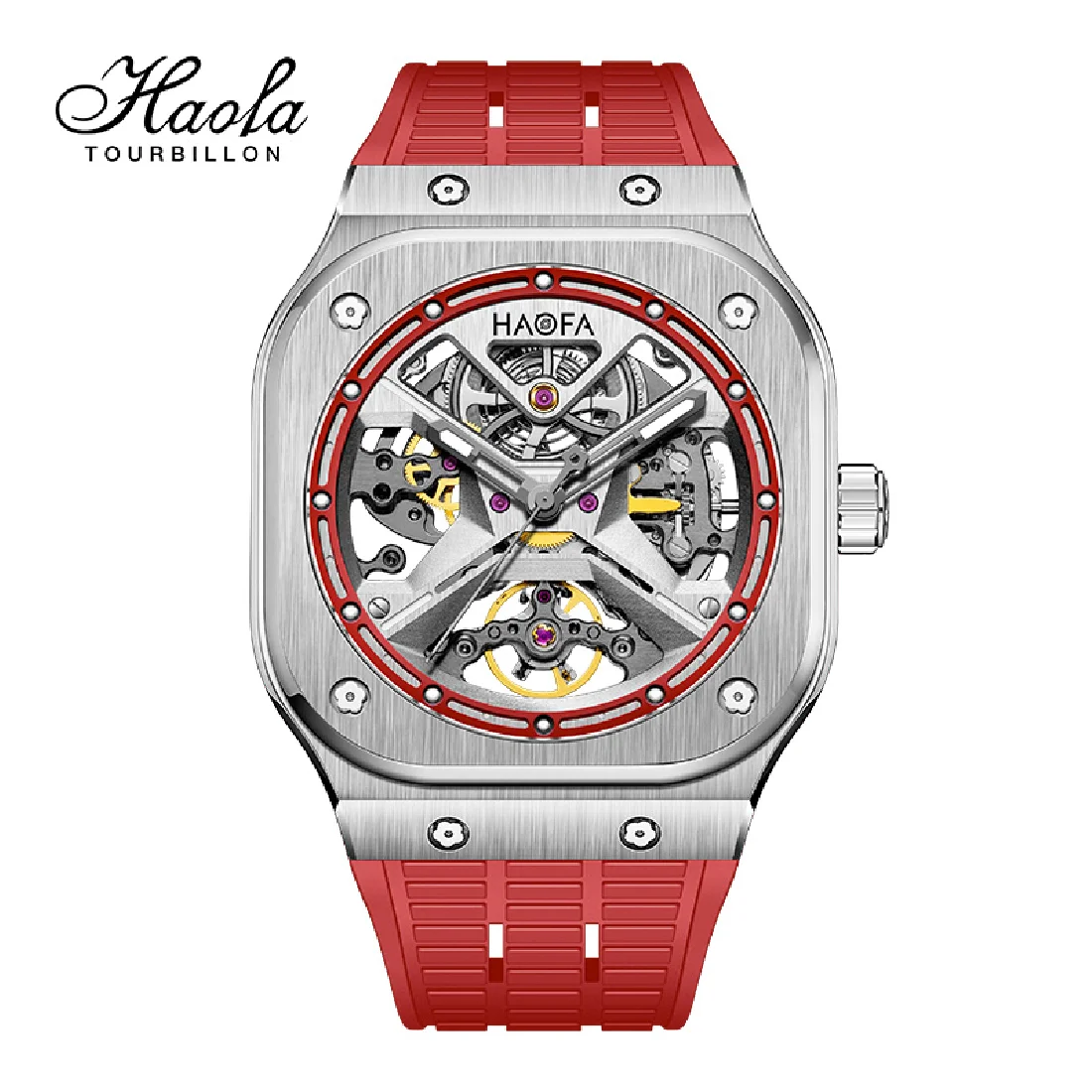 

Haofa square Automatic Mechanical Sapphire Men Watch Skeleton Movement Watches For Men Luminous Luxury Watch 80 hours power 1961