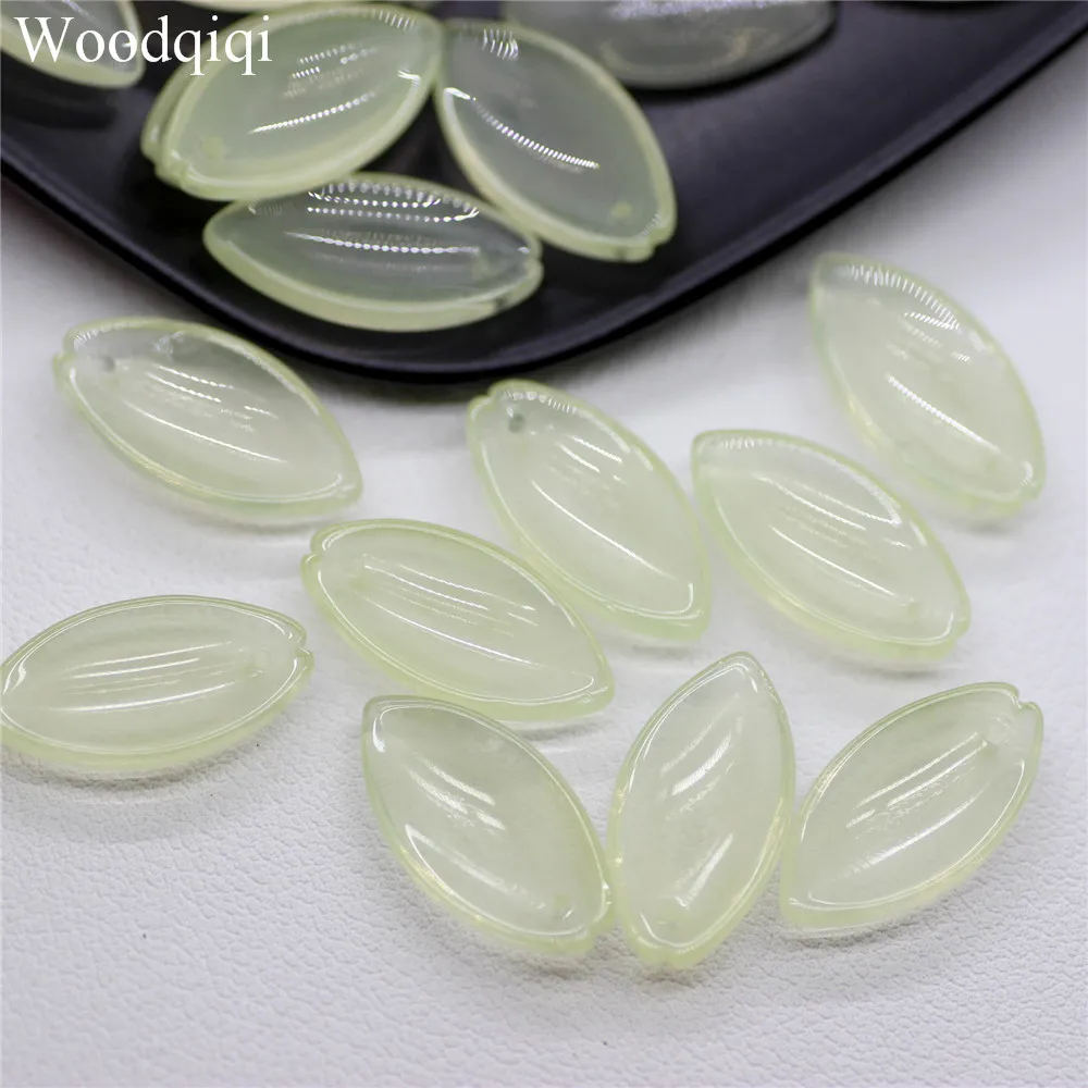 20pcs Lampwork Glass Petal Leaf Imitation Jade Jelly Green Series Hyacinth Ancient Style DIY Hairpin Accessories