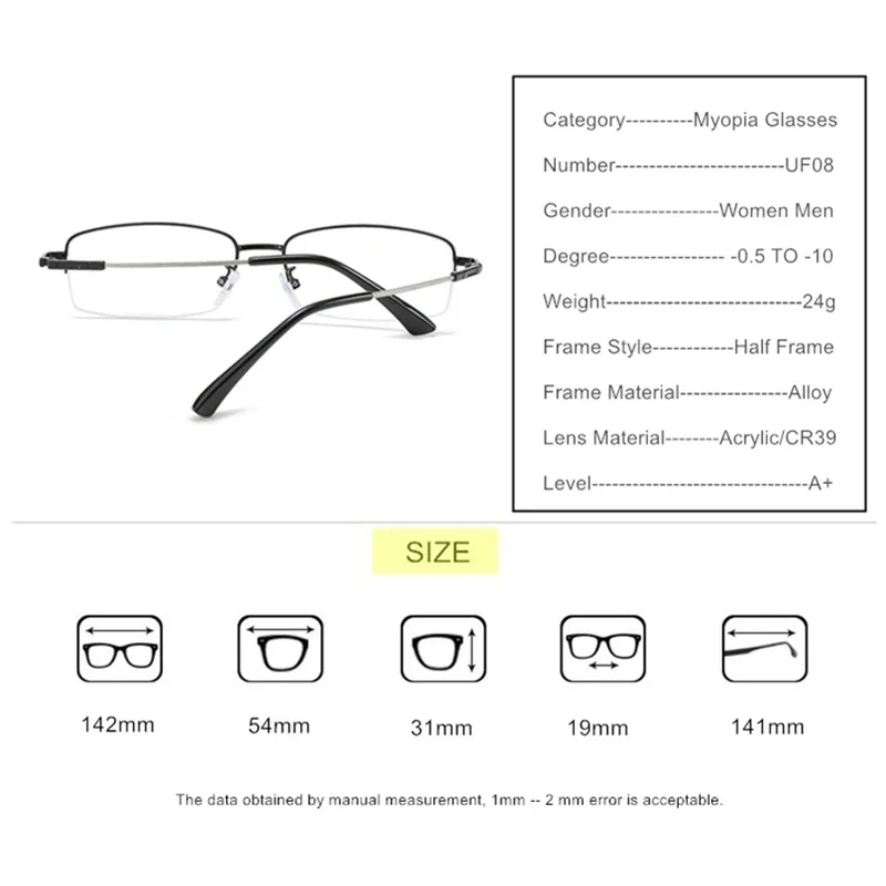 Очки для близорукости сферические от -0 5 до -10 женские и мужские полусплавные очки