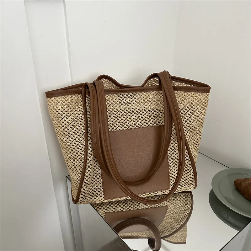 

Versatile Beach Straw Vacation Woven Tote Bag For Women 2023 New Shoulder Bag Fashion Handbag Female Casual Travel Shopper Bags