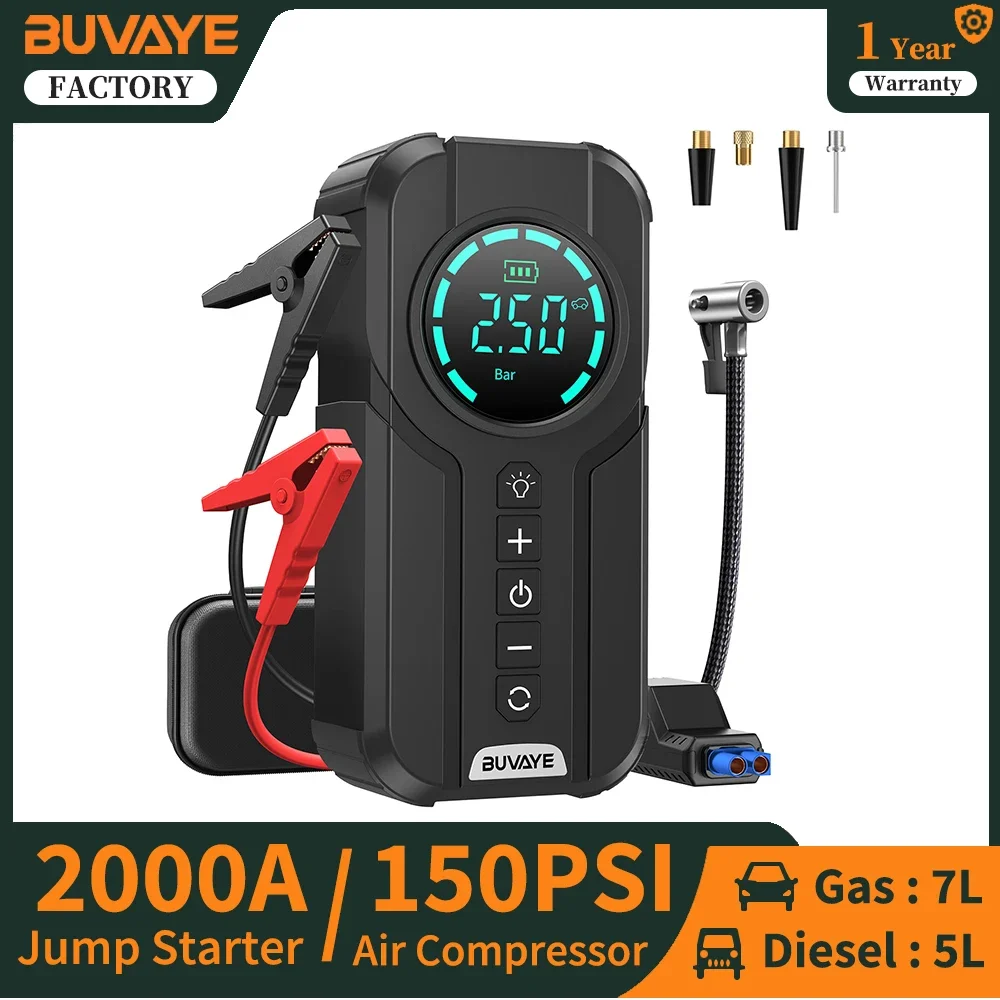 Портативный воздушный компрессор BUVAYE стартер 12 В аккумуляторный усилитель 150PSI