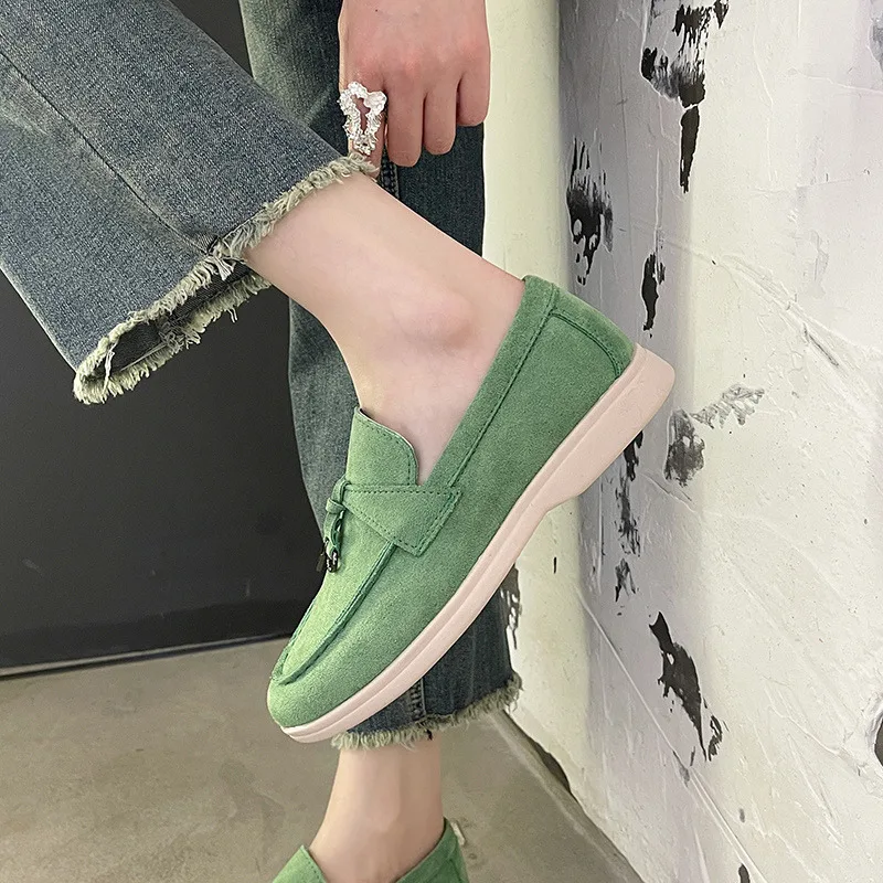 Classic Summer Green Women's Loafers Shoes Elegant Slip-on Low Flats Women Casual Shoes Comfortable Suede Ladies Shoes Mocasines