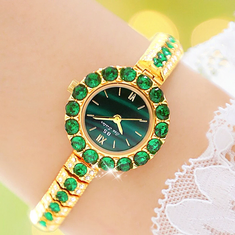 

Bs Bee Sister 2023 Small Dial Diamond Green Watch for Women Elegant Female Wristwatches Dress Ladies Wrist Watches Montre Femme