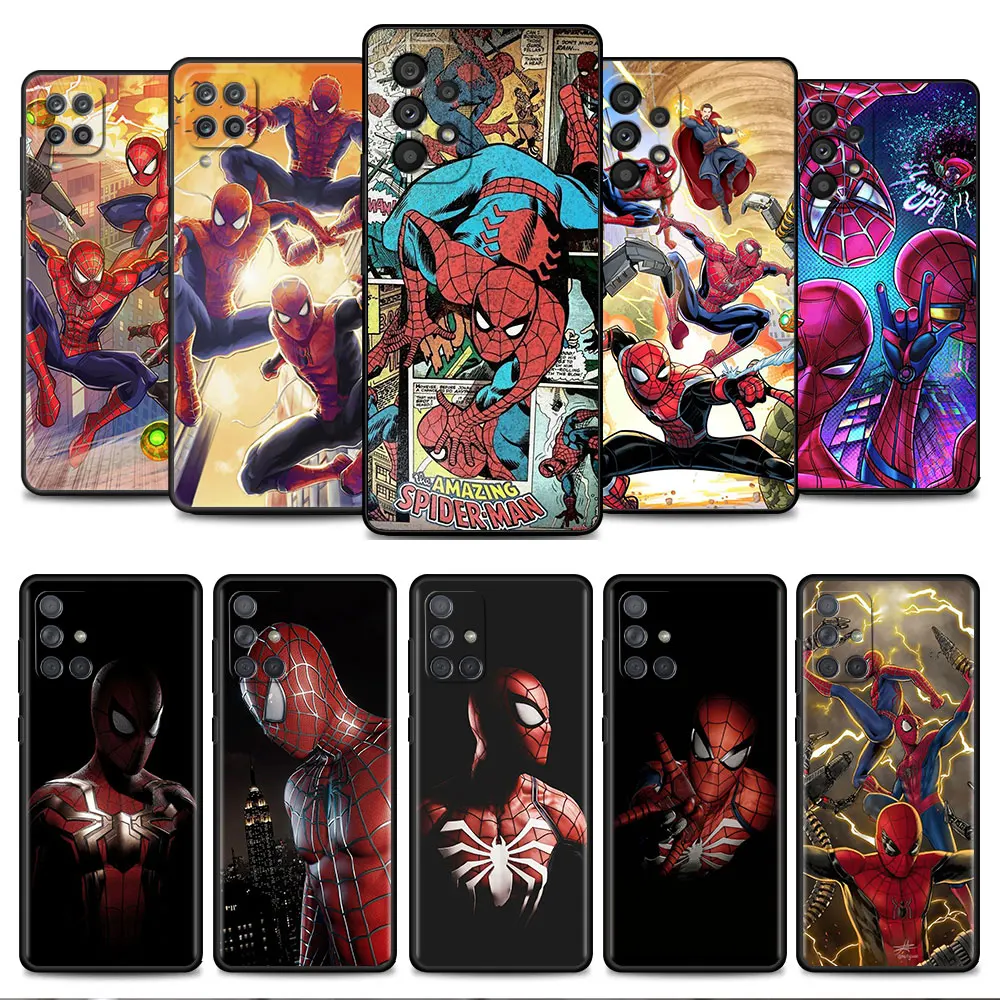

Case For Samsung Galaxy A52 A12 A51 A53 A33 A71 A32 A31 A21 A01 A11 A22 Black TPU Phone Shell Spider Man Hero Cute