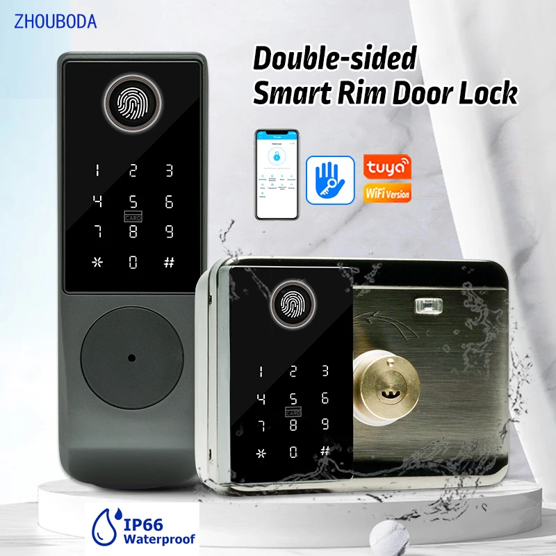 

Smart Door Lock Waterproof Garden Outdoor Gate Double Fingerprint Lock Tuya or TTLock App Passcode IC Card Keyless Home Security