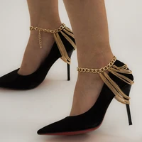 multi layered link chain tassel bracelets anklets for women gold color anklets on foot barefoot sandals jewelry
