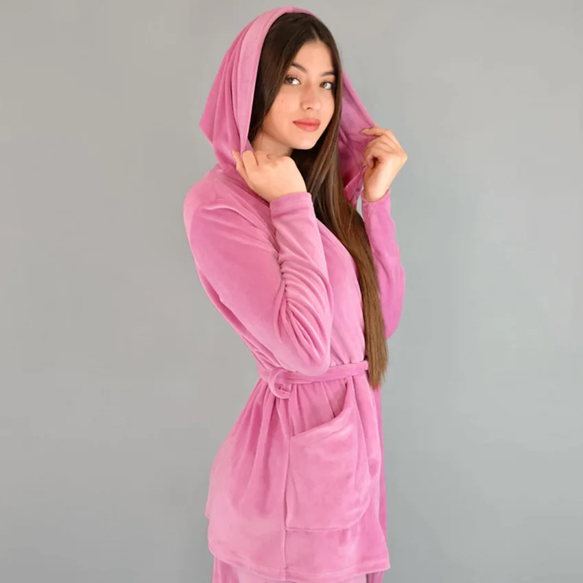 Women's Pajamas Hoodie outfits Pjs Women Set Sleepwearwinter Velvet Sleep Wears For Women 2 Pieces Set Nightwears For Ladies