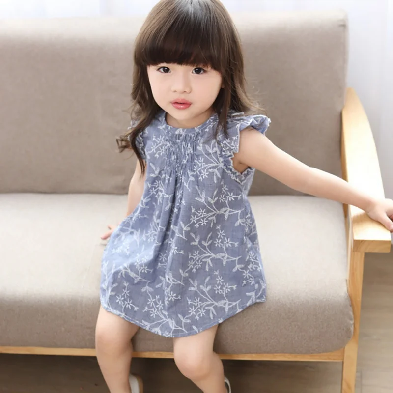 Хлопковое Платье До Колена Для Девочек детское платье с цветочным принтом и