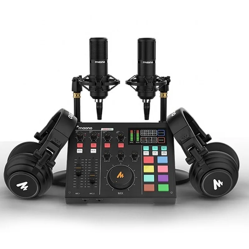 

MAONOCASTER AM100 K4 All-In-One Podcast Production Studio Interface Audio Studio with Microphone and Monitor Headphone