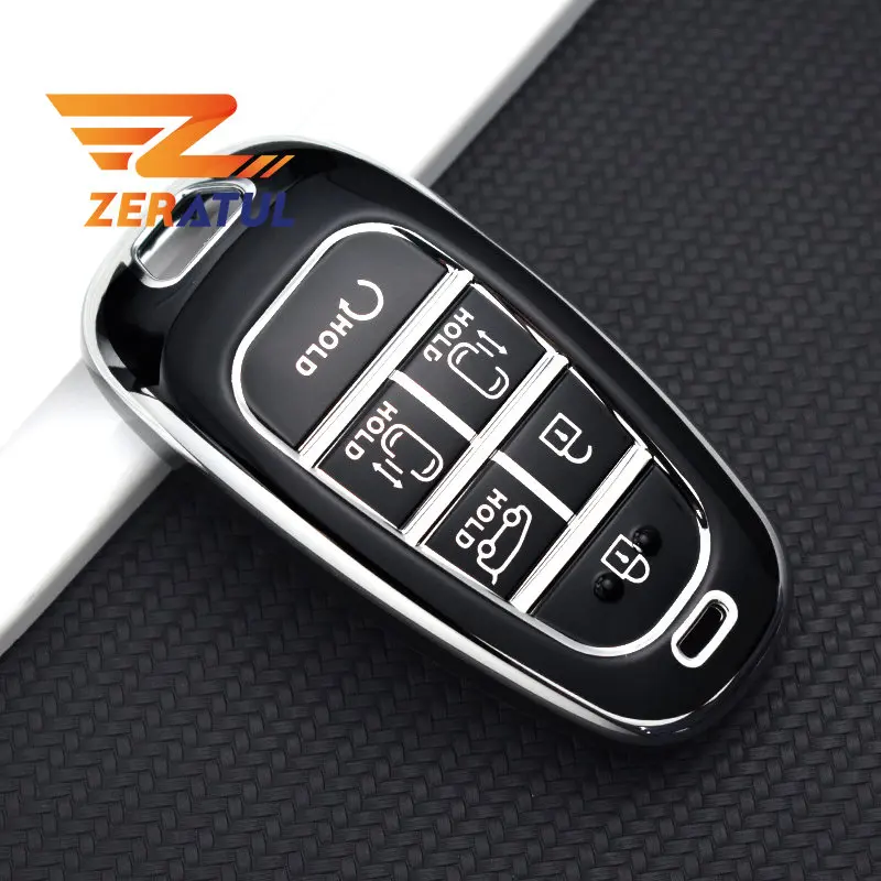 

6buttons TPU Car Remote Key Shell Fob Case Cover Keychain Protector for Hyundai Sonata Tucson Santa Fe Hybrid NEXO NX4 2021 2022