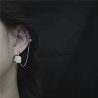 pearl ear cuff korean fashion flower stud earrings asymmetric 18k gold plated tassel chain earrings for women