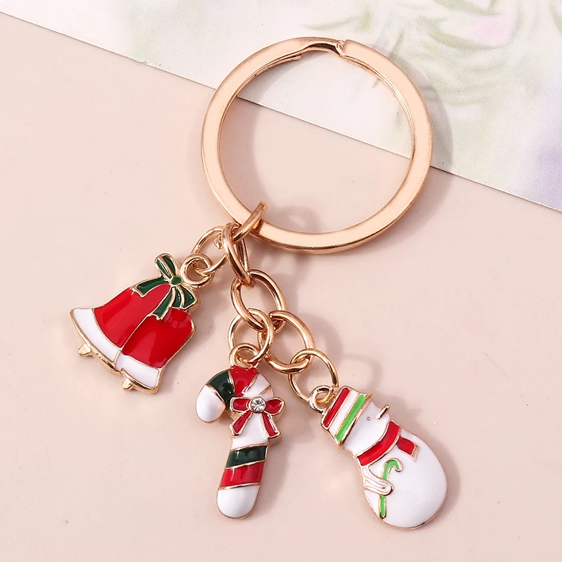 

Lovely Christmas Keychain Enamel Christmas Bell Snowman Candy Cane Keyrings Key Chains For Women Key Holder Accessories Wholesal