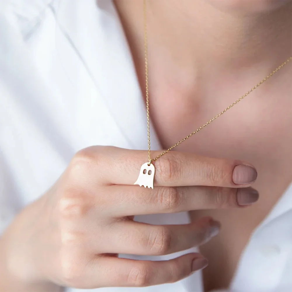 

Stainless Steel Necklaces Classic Cute Ghost Hip Hop Gothic Pendant Chain Charm Fashion Necklace For Women Jewelry Friends Gifts
