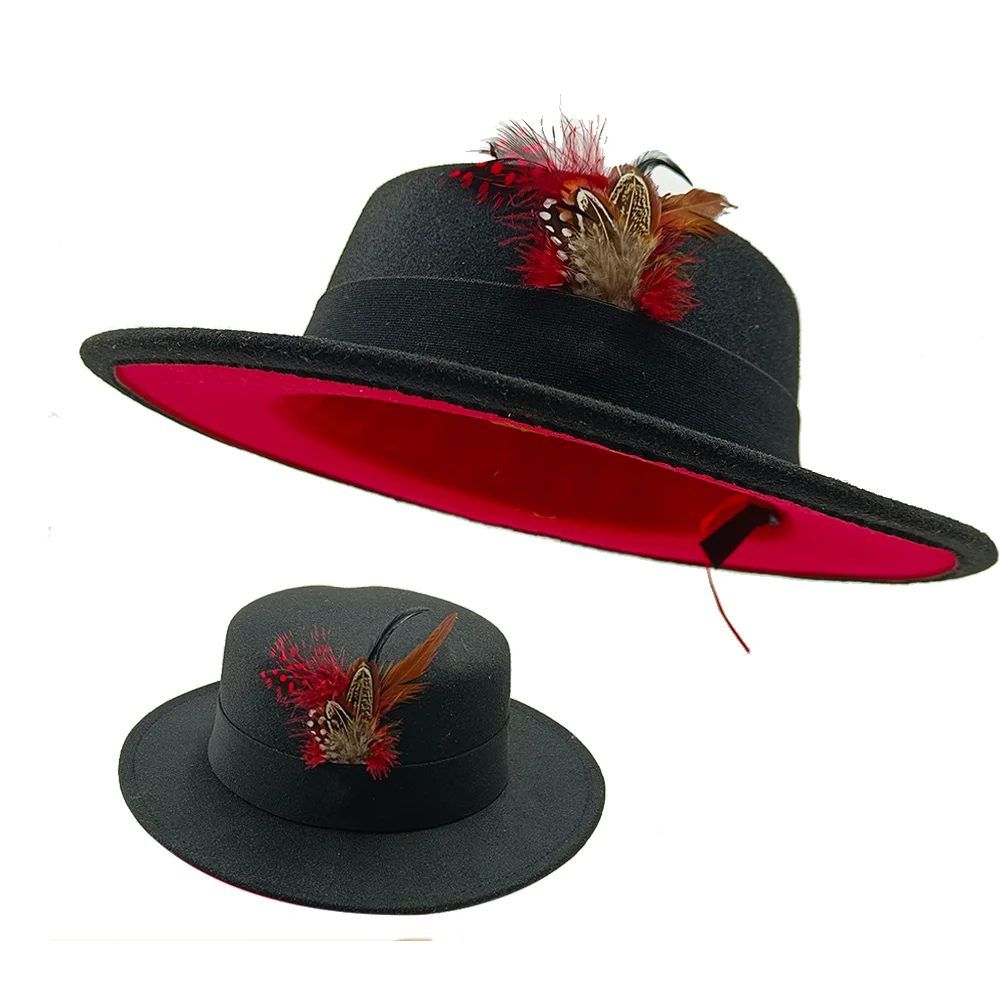 Fedoras Hat For Men Jazz Hats Women's Hat Double-sided Color Cap Feather Accessories Cowboy Hat With Upturned Brim Wholesale images - 6