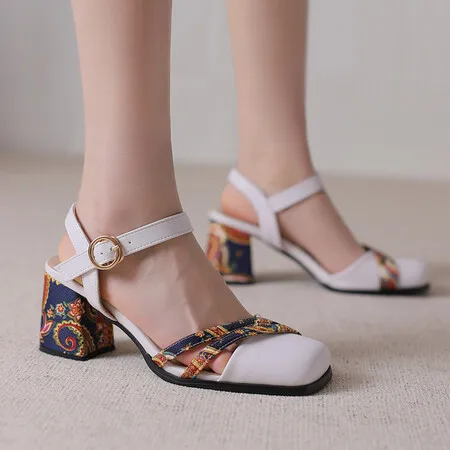 

Oversize Large size Big size High-heeled shoes Square toe thick heel hollowed out single shoe color matching design Comfortable