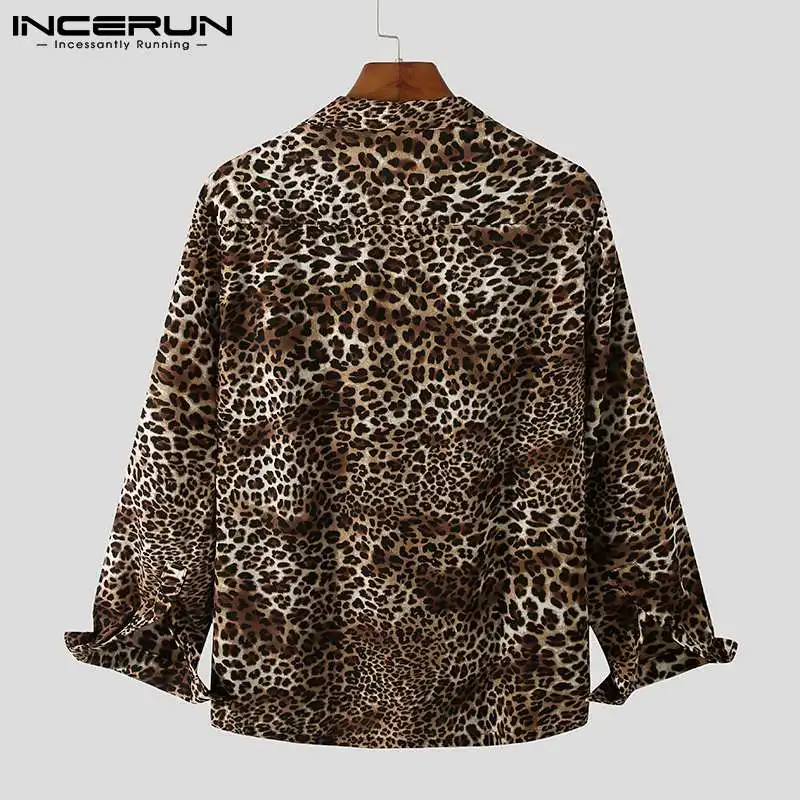 INCERUN Fashion Leopard Printed Shirt Men Long Sleeve Party Nightclub Shirts Tops Men Streetwear Camisa Masculina Plus Size 2022
