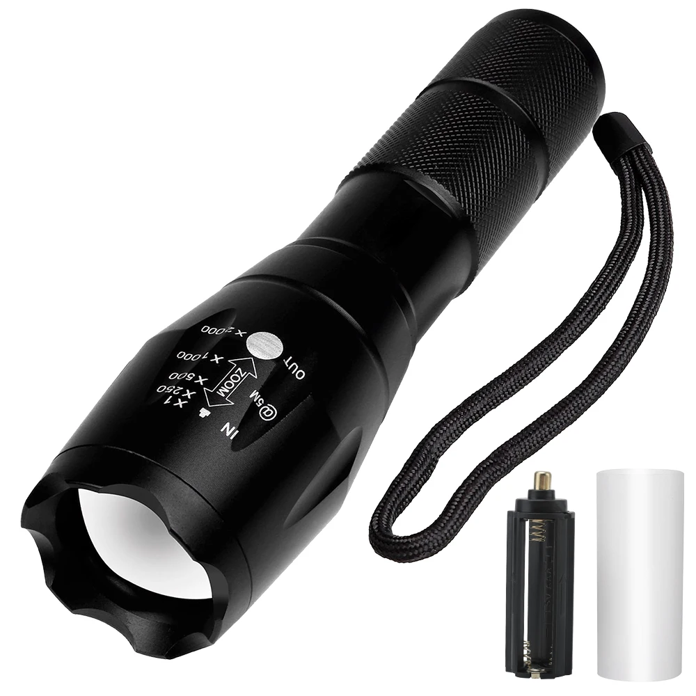 BORUIT Ultra Bright Flashlight LED T6 Lamp Beads Waterproof IPX4 Torch Zoomable 4 Lighting Modes Multi-function Searchlight