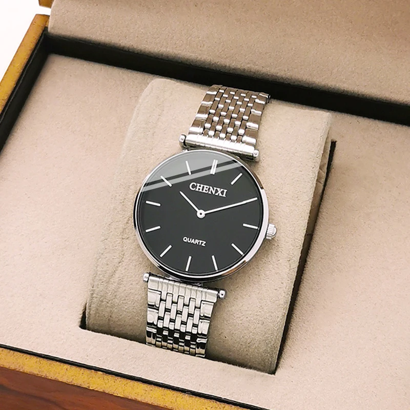 

Часы наручные для мужчин и женщин, ультратонкие водонепроницаемые кварцевые простые деловые, с цепью из стали, для пар