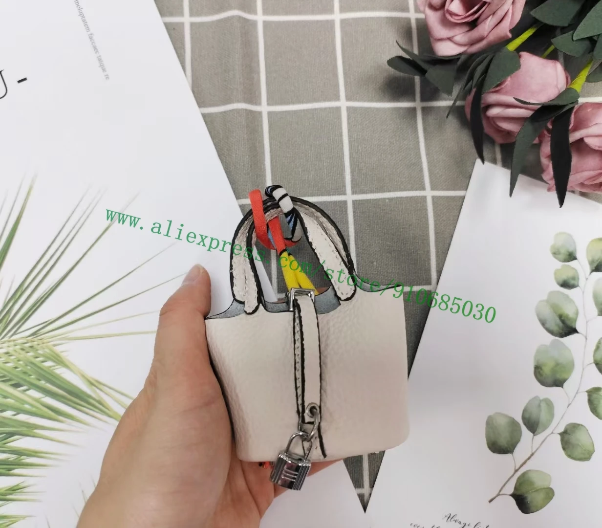 Genuine Grained Calfskin Little Cute Small H Bag Charm Accessories For Designer Handbag Purse Decoration Hanging Ornament Gift