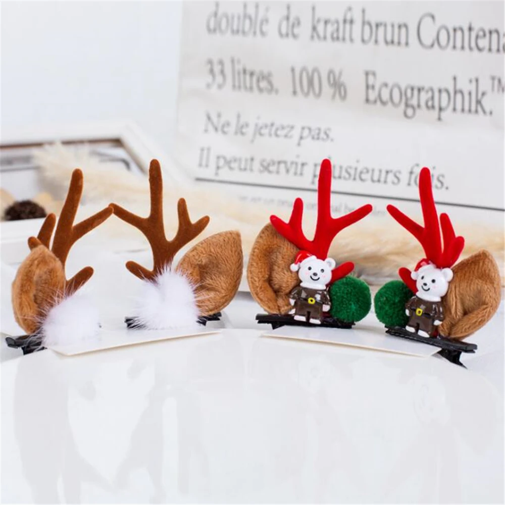 

2pcs Christmas Cute Antler Hair Clips Deer Ear Hairpins Festival Snowman Santa Claus Moose Mushroom Headwear Hair Accessories