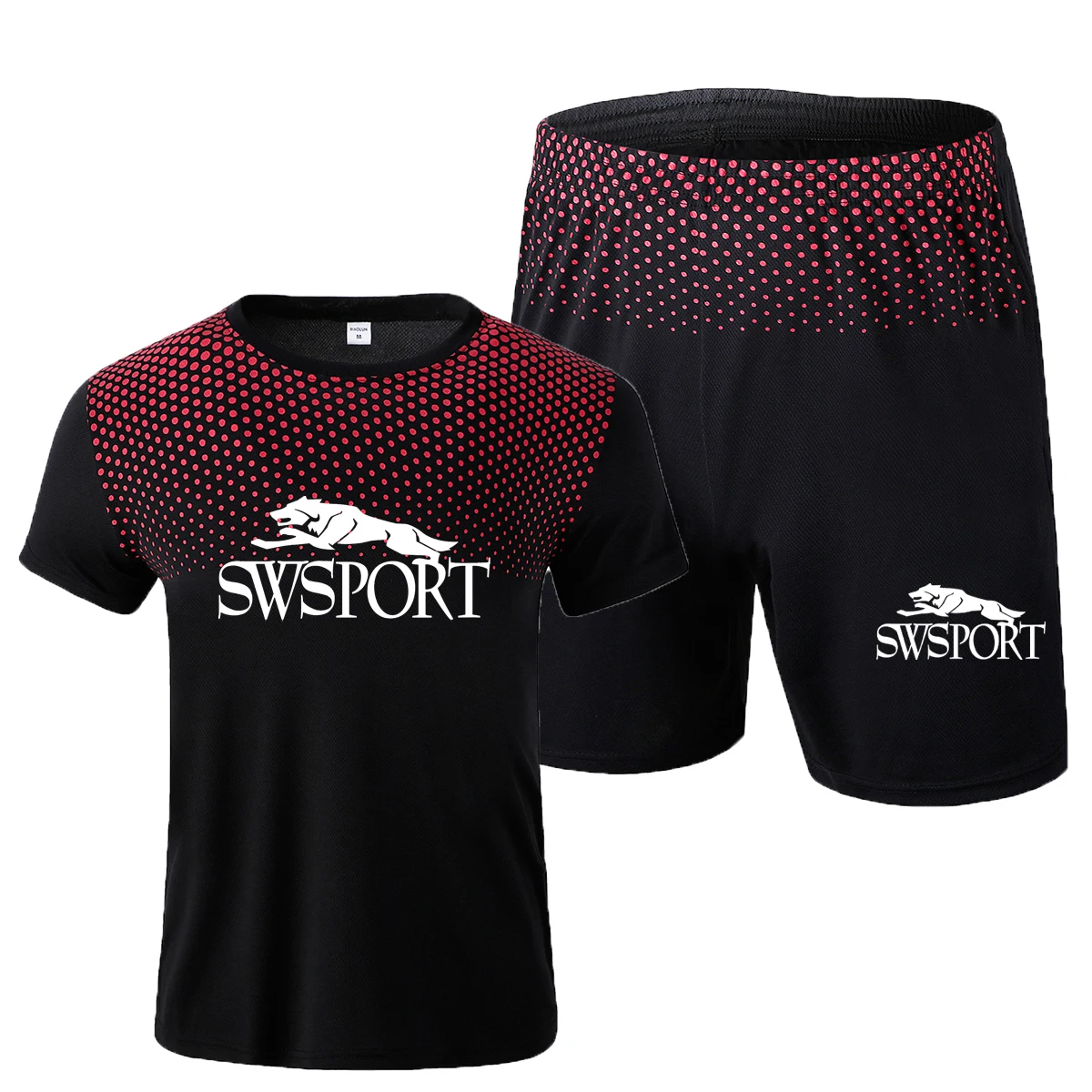 Men's fashion bodybuilding sportswear summer casual short sleeve printed sports street sports Wolf pattern T-shirt shorts suit