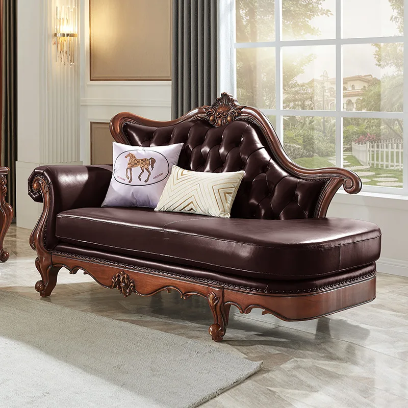

American leather solid wood imperial concubine chair leather taffy chair beauty bed simple living room imperial concubine chair
