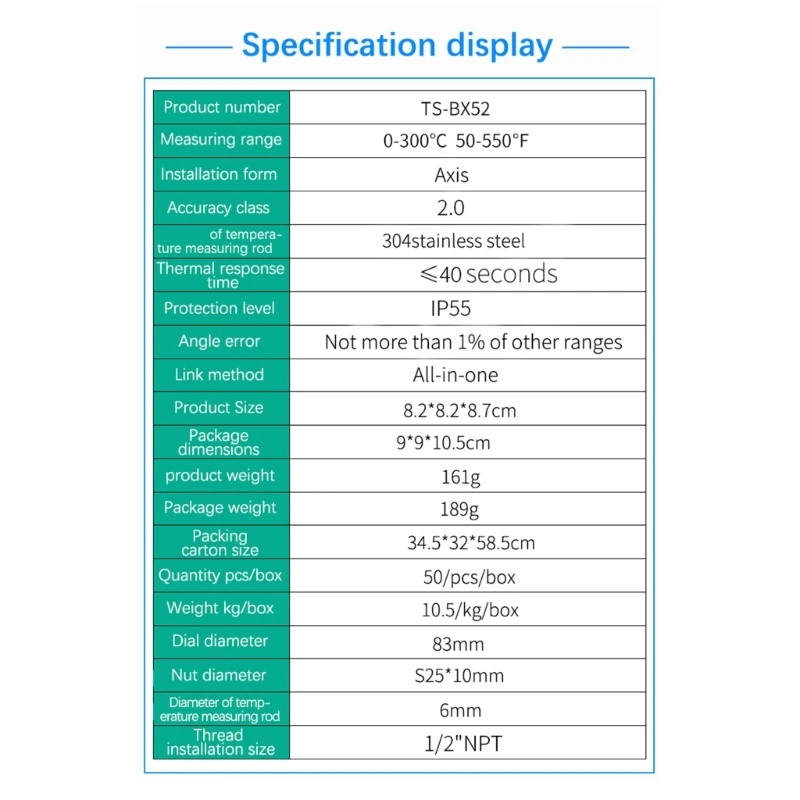 Резьба 1/2NPT с круглыми циферблатами термометры для духовки 0-300 ℃/50-550 ℉ измеритель
