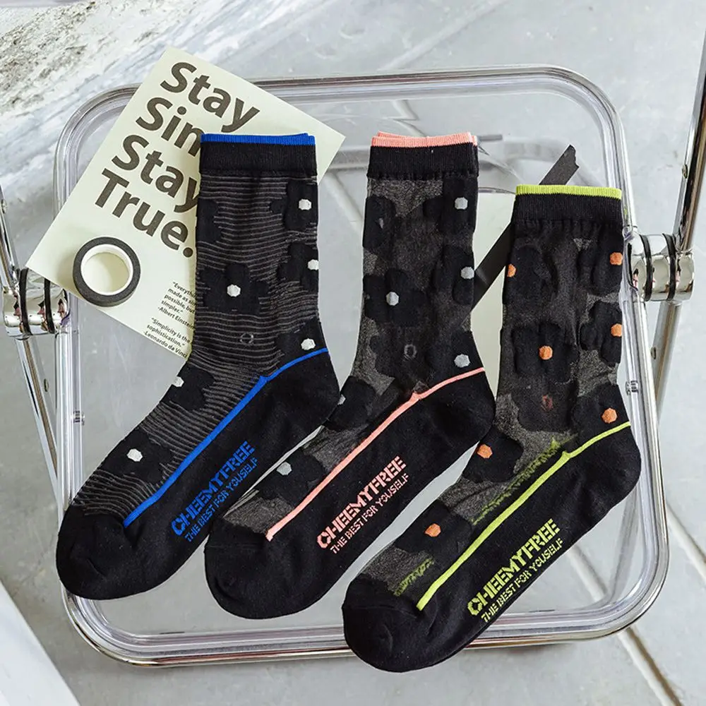 

Creative Simple Trendy Cotton Women Socks Summer Breathable Flower Pattern Glass Silk Socks Korean Style Socks