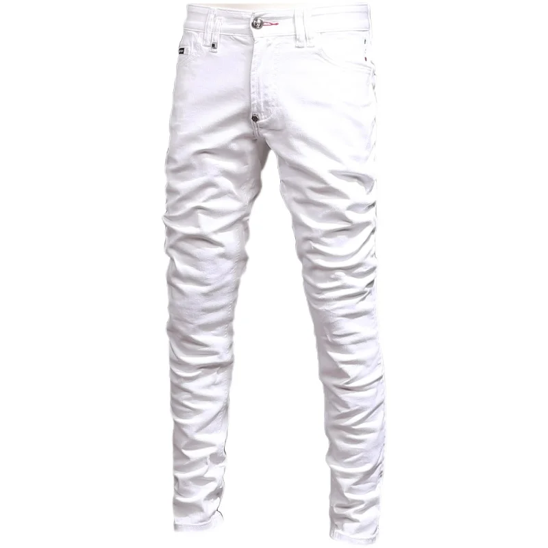 Fashion Designer Men Jeans High Quality Stretch Slim Fit White Jeans Men Elastic Trousers Vintage Casual Denim Pants Hombre