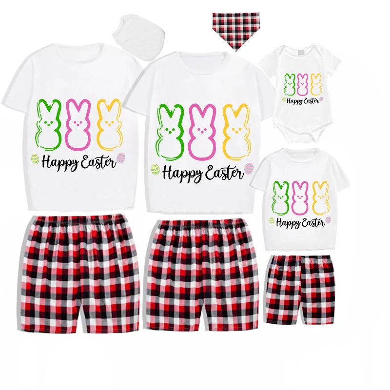 Easter Family Matching Pajamas Exclusive Design Happy Easter Rabbits White Pajamas Set