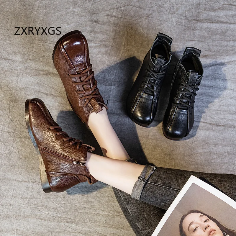 ZXRYXGS женские ботинки из воловьей кожи одна обувь новинка 2025 осенне-зимние удобная