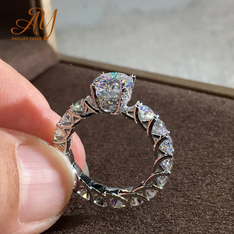 

Классическое Роскошное однотонное модное серебряное кольцо Anillos Yuzuk с большим цирконом, свадебные ювелирные изделия, кольца для помолвки дл...