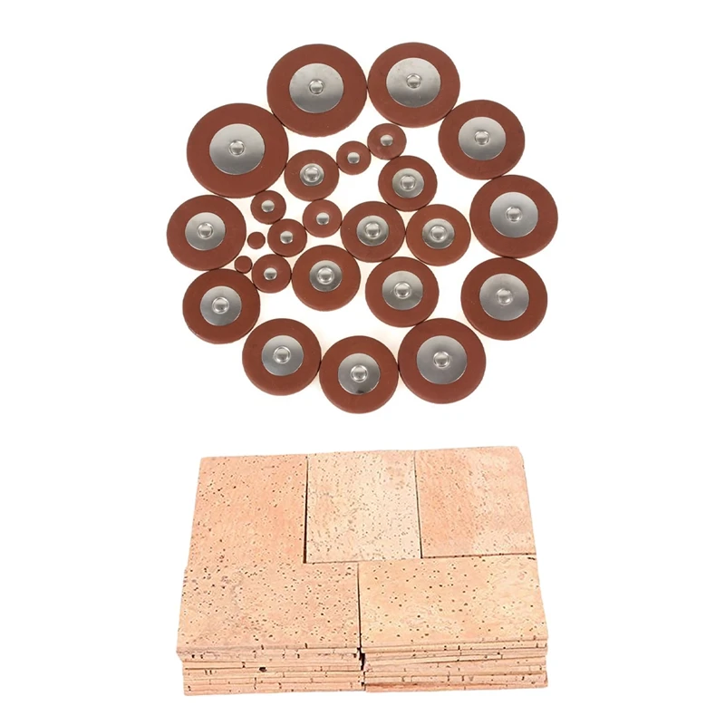 

25 Pcs Professional Leather Tenor Saxophone Pads & 50 Pcs Saxophone Neck Cork
