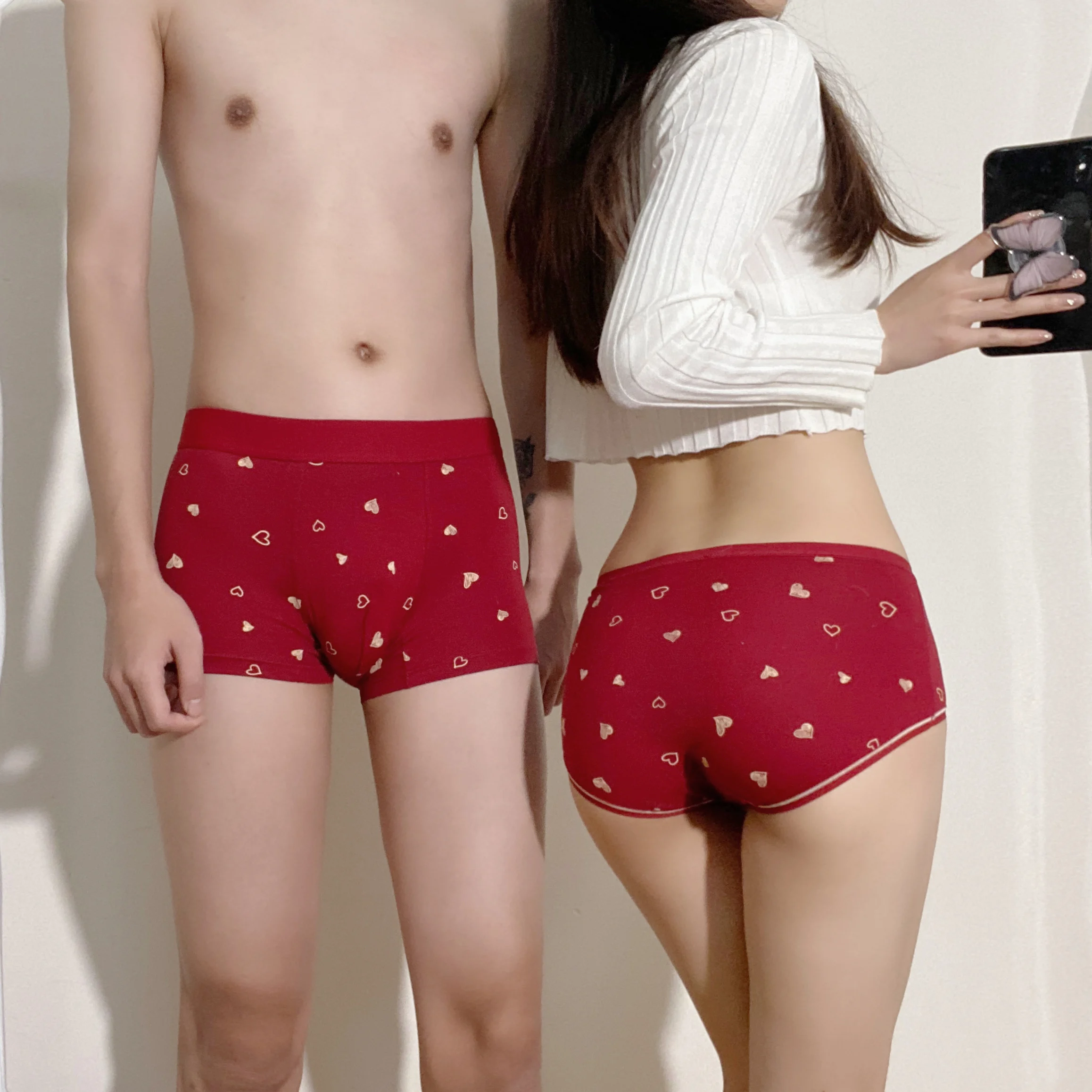  Нижнее белье для пар One Man Women из чистого хлопка Красный год судьбы с принтом Love