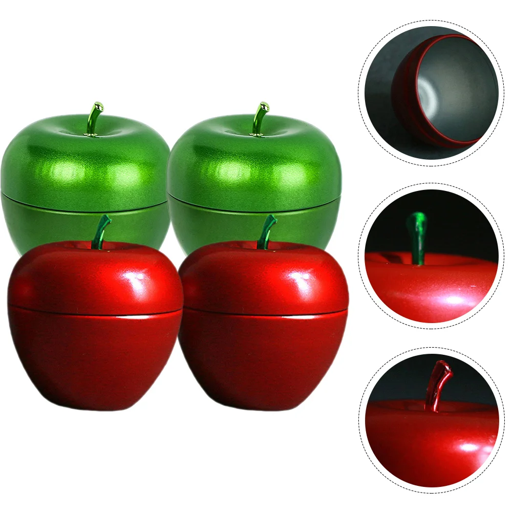 

4 Pcs Coffee Tin Canister Food Containers Apple Tea Pot Tinplate Lids Apple-shaped Jars Candy