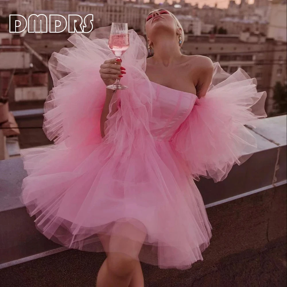 Женское пышное платье средней длины с пышными рукавами цвет в ассортименте