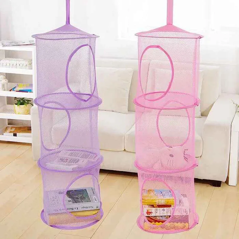 

1Pcs Pure Color Storage Basket Nylon/Wire Cylindrical Hanging Type Drying Baskets Multiple Layers