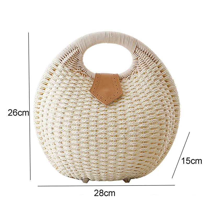Unistybag Cute Rattan Bag Summer Straw Bags for Women Retro Shell Handbags Portable Beach Bag Casual Round Tote Woven Bag