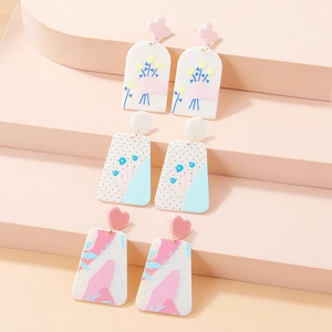 2022 Fashion New Colorful Printing Acrylic Geometric Irregular Round Earrings for Women Party Wedding Jewelry Gift