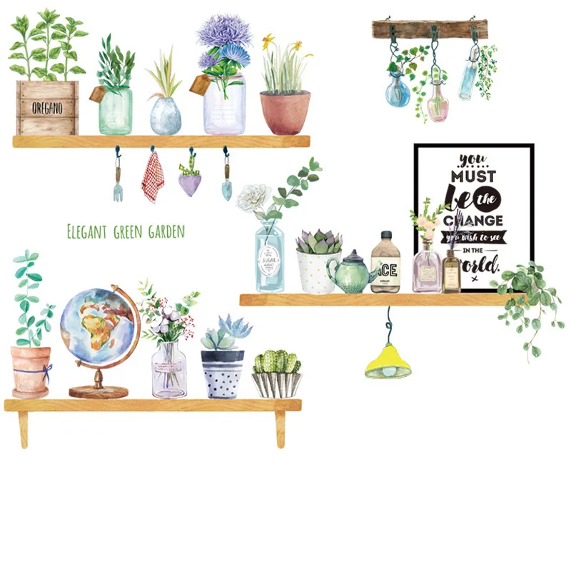 

New green plant potted wall stickers living room bedroom removable decorative stickers