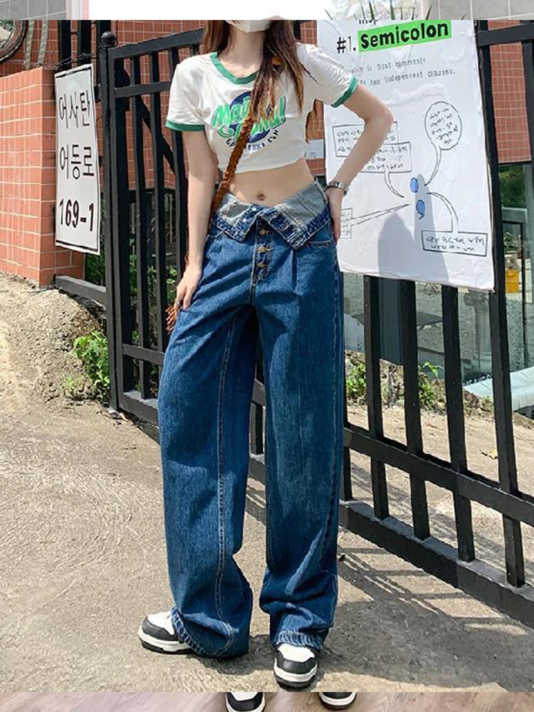 

Kalevest Y2K High Street Trousers Jeans Blue Denim Low Rise Jeans Fairy Grunge Women Pants Cyber Rave Outfits Pockets Pants 2023