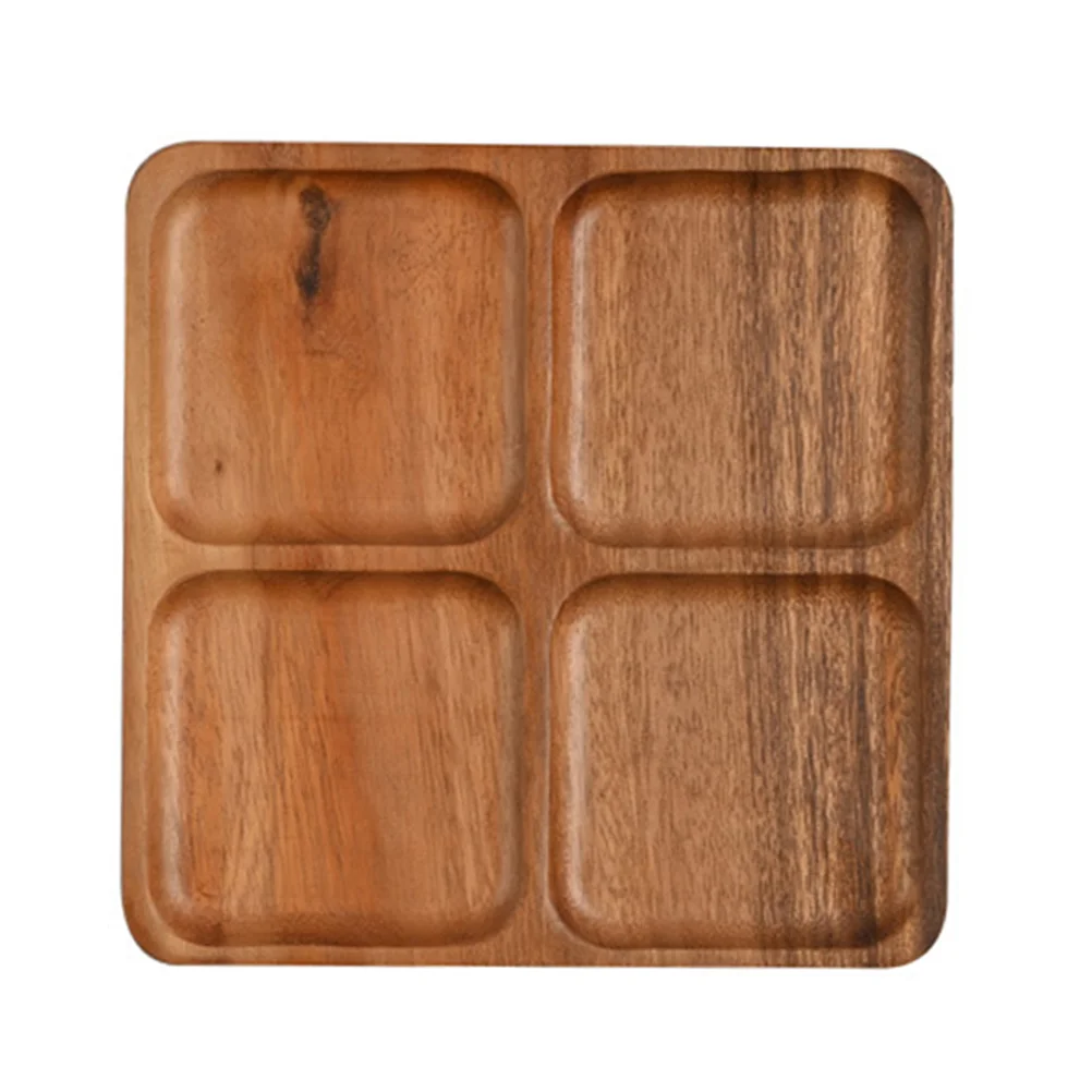 

1 Pc Eco-friendly Serving Tray Divided Plate Wood Snack Divider (Light Brown)