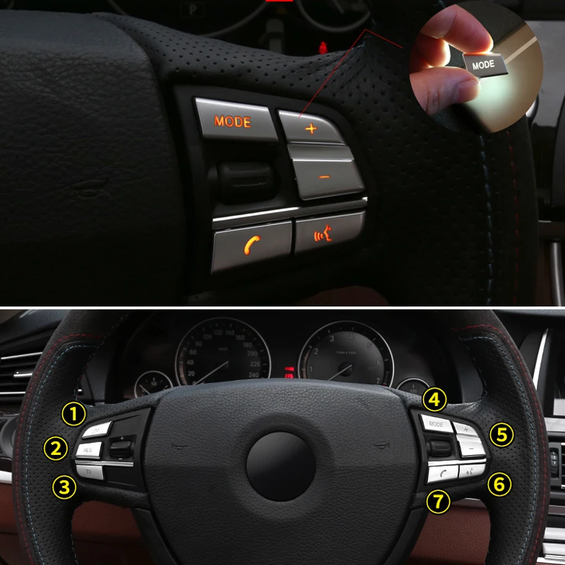 

for BMW 1 2 3 4 5 7 Series X1 X3 X5 F10 F20 F30 7pcs Car Styling ABS Chrome Steering Wheel Button Switch Covers Trim only LHD